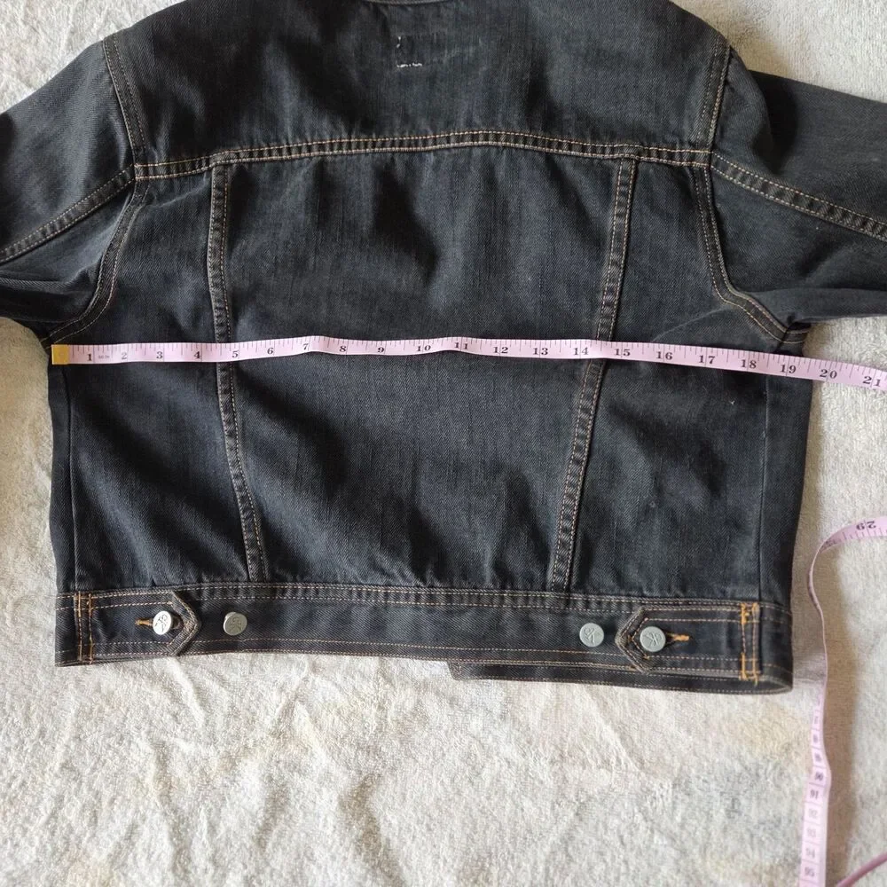 Calvin Klein CK Dark Wash Cropped Denim Jacket Y2K Slim Fit Cotton Jean Coat S